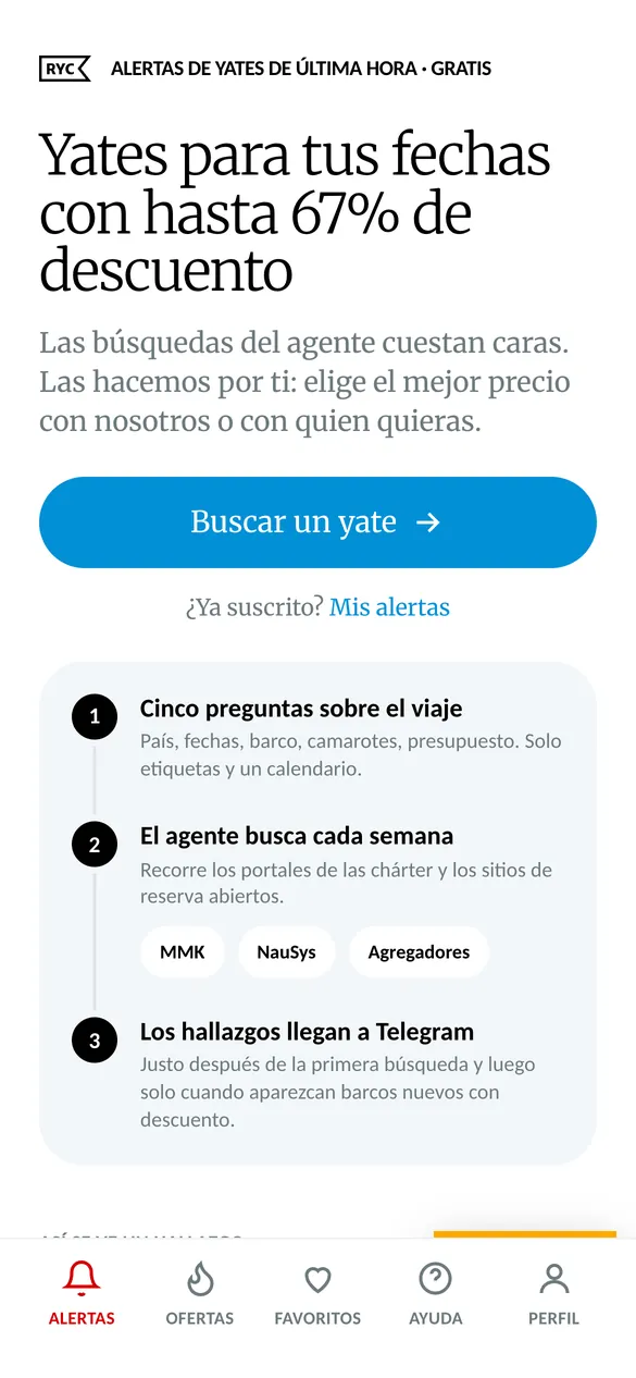 Alertas de yates con descuento en Telegram